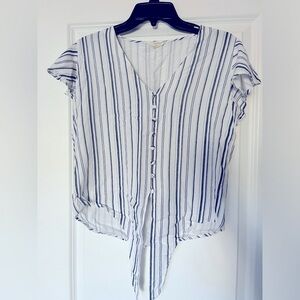 Sim & Sam brand, size L, short sleeve navy blue and white striped top